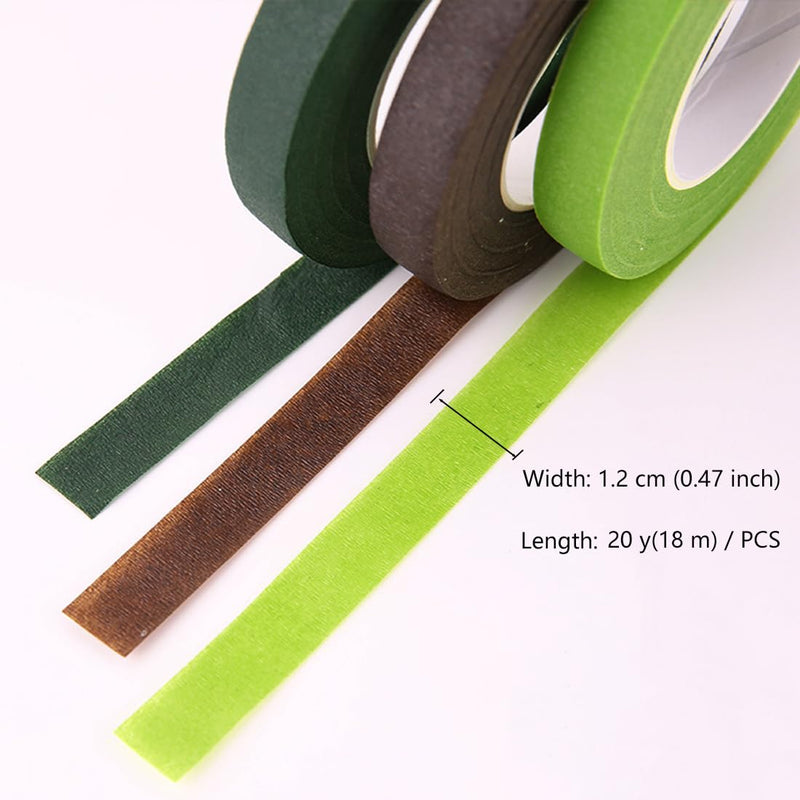 Juland 12 Rolls Floral Tape, 20 Yards Each in Kakhi/Dark Green/Light Green, with Stem Wires and Pins for DIY Silk Flower Arranging