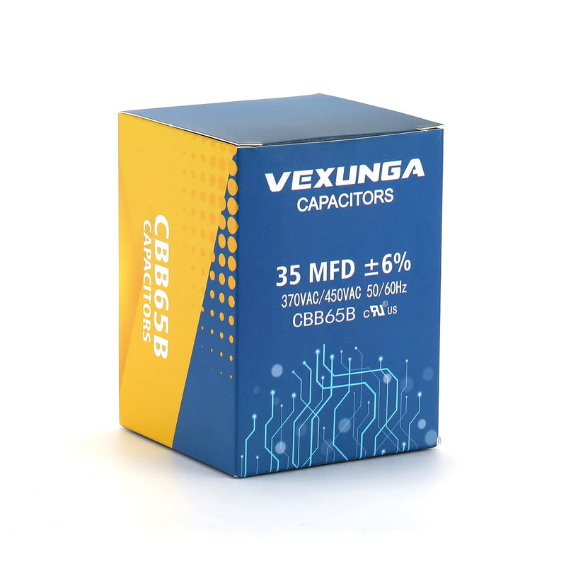 VEXUNGA Capacitor 35uF 35 MFD 370VAC 440VAC 450VAC 50/60Hz Round AC Capacitors CBB65 for Air Conditioning Compressor Motor Air Heat Pump or Fan Motors