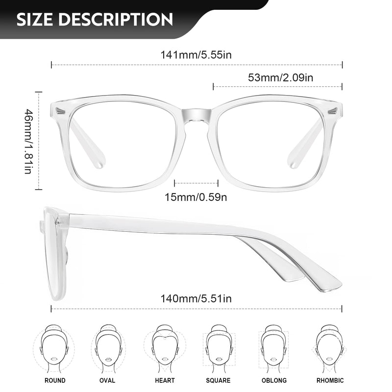 [Australia - AusPower] - Reading Glasses for women Blue Light Blocking Glasses Filter UV Square Lightweight Readers Glasses for Men and Women Transparent 1.5 x 