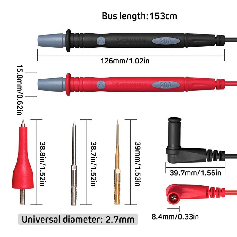 [Australia - AusPower] - Multimeter Test Leads Kit,HANDSKIT 16 Pieces Testing Lead with Alligator Clips Stackable Banana Plug Test Hook Replaceable Gold-Plated Multimeter Needle Probes and Back Probe Pins 