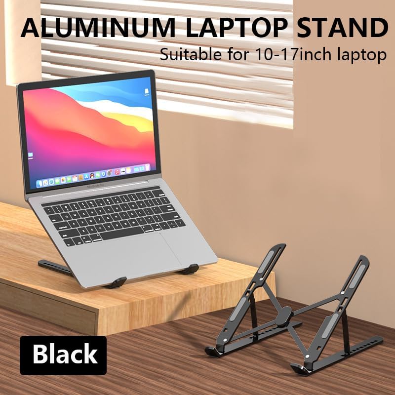 [Australia - AusPower] - ERWARZY Laptop Stand for Desk, Adjustable Ergonomic Portable Laptop Holder, 10-Position Adjustable Non-Slip Laptop Stand, Compatible with 9-15.6-inch Laptop (Black) Black 
