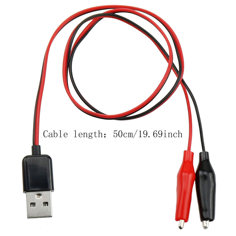 [Australia - AusPower] - Crocodile Clamps Test Wire ZZHXSM 50cm/19.69inch Double Alligator Clips to USB Male Connector Cable Copper Test Lead for Testing Circuit, Copper Alligator Clip Test Lead with Male USB Connector 