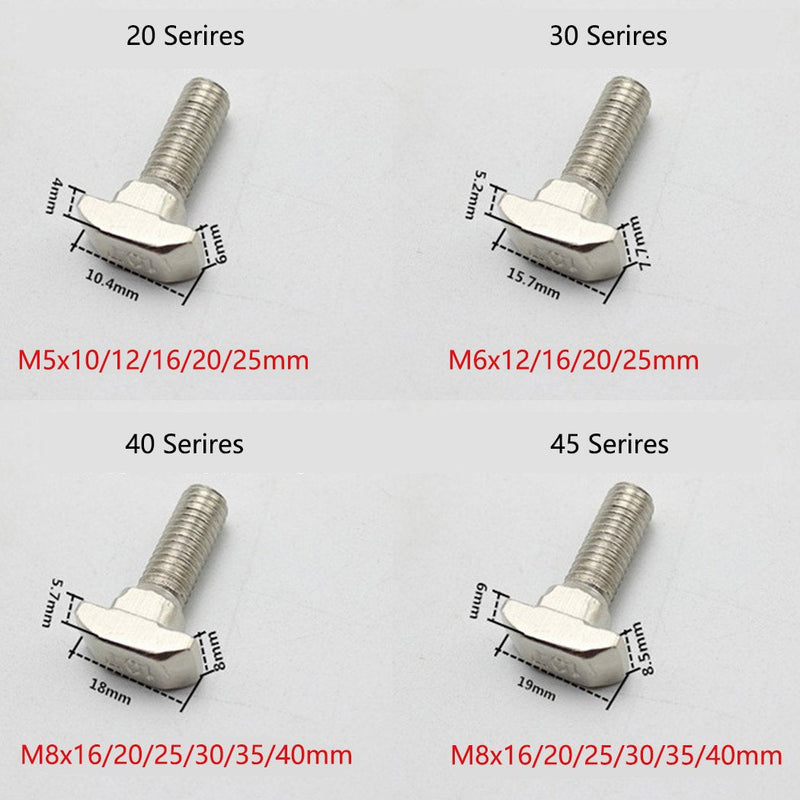 [Australia - AusPower] - T Bolt Set Screw Bolt Fastener Tool for T-Slotted Aluminum Extrusion Nickel Plated Carbon Steel 45 Series M8X20mm 20PCS M8X20 
