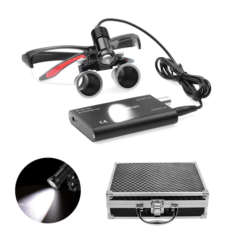 [Australia - AusPower] - DY-409 5W Head Magnifier Adjustable Spotlight Headlight Matte Frame 2.5X/3.5X420mm Binocular Loupe Optical Glass with Aluminum Box (3.5X, Black) 3.5X 
