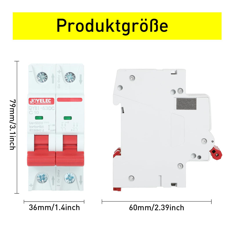 [Australia - AusPower] - JOYELEC Pack of 2 10 A Solar Photovoltaic Systems Miniature Circuit Breaker, 2 Pole, DC500 V for Solar Panels, PV System, Circuit Breaker 10A 2-teilig 