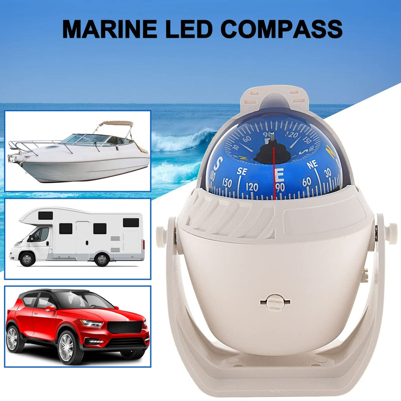 Marine Compass for Boat LED Light Navigation Pivoting Electronic Automotive High Precision Compass for Sailing Boat Car Truck Blue