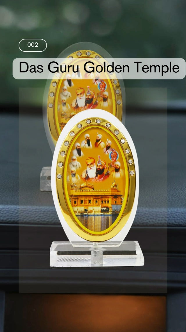 BISMAADH Car Dashboard Oval Shape Acrylic Showpiece Figurine Religious Idol Statue for Office & Home Décor (Guru Tegbahadur Ji) Guru Teghbahadur Ji