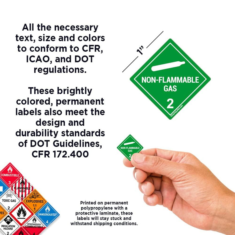 ChromaLabel 1 Inch Permanent Durable Square D.O.T. Hazard Labels, Class 2 Non-Flammable Gas, 250/Roll 1" x 1"
