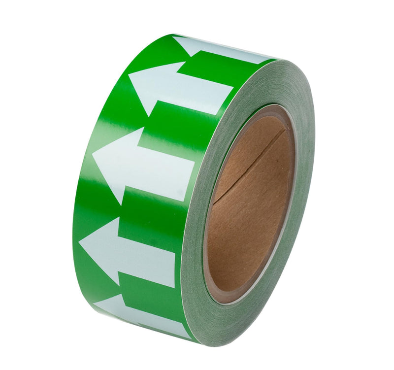 Brady 91421 2" Width, 90' Length, B-946 High Performance Vinyl, White On Green Color Arrow Tape Large
