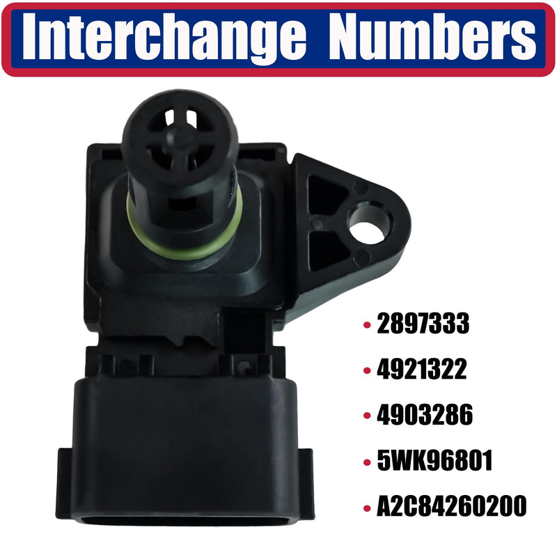 2897333 Manifold Absolute Pressure MAP Sensor Compatible with Dodge RAM 2500 3500 4500 5500 6.7L, for Komatsu PC200-8, for Cummins ISF 2.8 3.8 Diesel Engine Replace 4903286 4921322