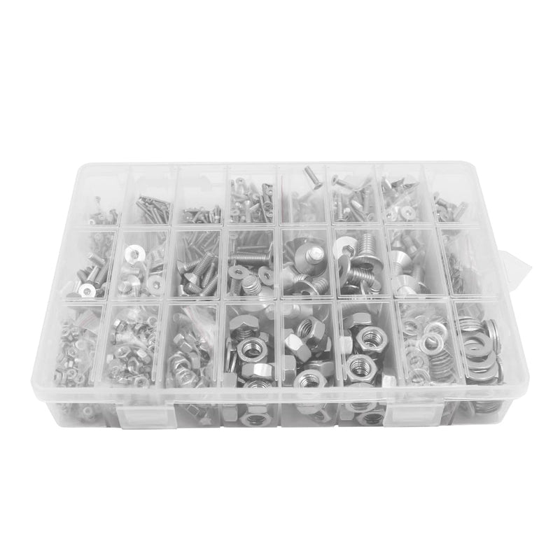 [Australia - AusPower] - 1430 Pieces NUZAMAS Hex Socket Flat Countersunk Screws Nuts Washers Set M2 M2.5 M3 M4 M5 M8 Stainless Steel Cylinder Screws Hex Socket Threaded Screws Assortment Kit with Storage Box and Hex Key 