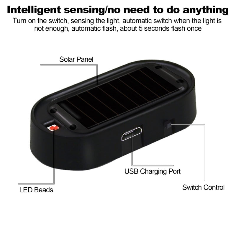 [Australia - AusPower] - Car Solar Power Simulated Dummy Alarm，Anti-Theft LED Flashing Security Light Fake lamp with USB Charger Port，Car Accessories for Most Cars,2PCS (red) red 
