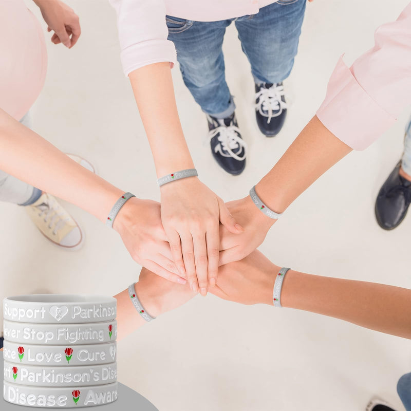 [Australia - AusPower] - 100 Pcs Parkinson's Disease Awareness Wristband Silicone Grey Ribbon Wristband 10 Styles with Inspirational Phrases for World Parkinson's Day Campaign Endorsement 
