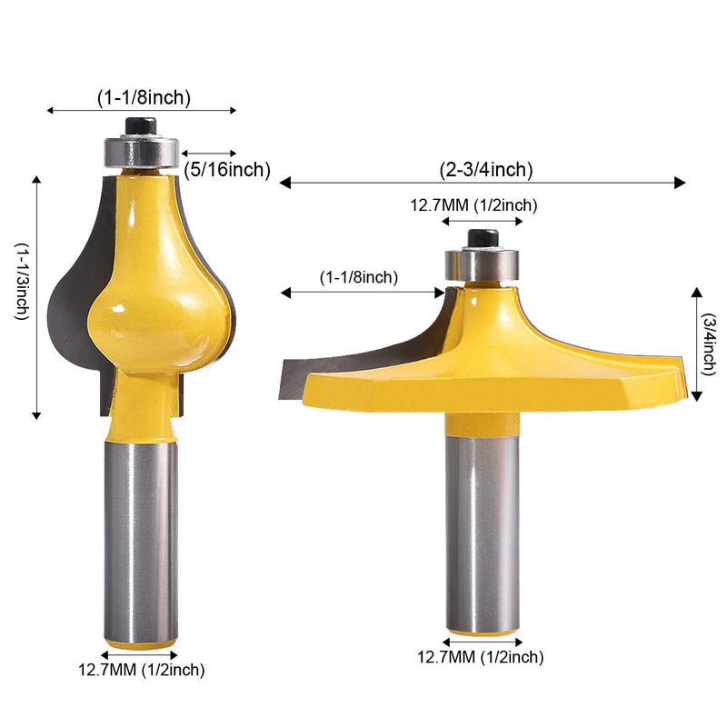 Handrail Router Bit Set 2 Pcs Standard Flute Molding Cutters with 1/2 Inch Shank for Woodworking by HOHXEN