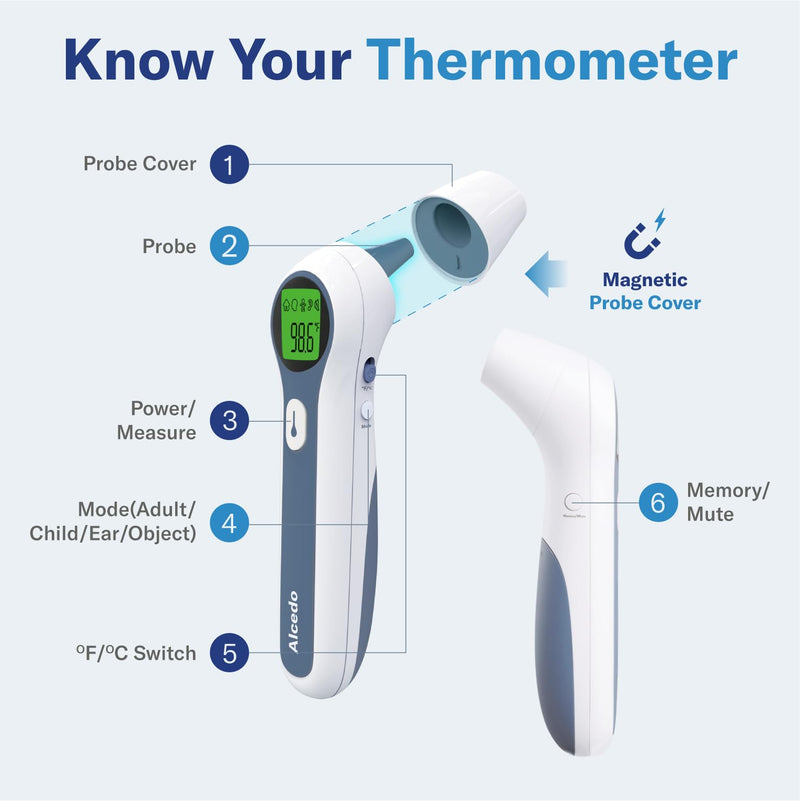 [Australia - AusPower] - Alcedo Forehead and Ear Thermometer for Adults, Kids, and Baby | Digital Infrared Thermometer for Fever | Touchless, Instant Read, Medical Grade | Pouch and Batteries Included 