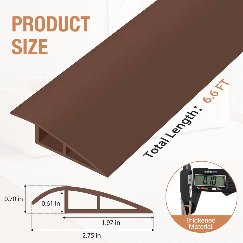 Floor Transition Strip Self Adhesive Vinyl Door Threshold for Doorways Carpet Edging Trim Overlap Edge Reducer for Laminate Floor, Carpet, Tile (Brown, 2/5" to 3/5", 6.6Ft) Brown
