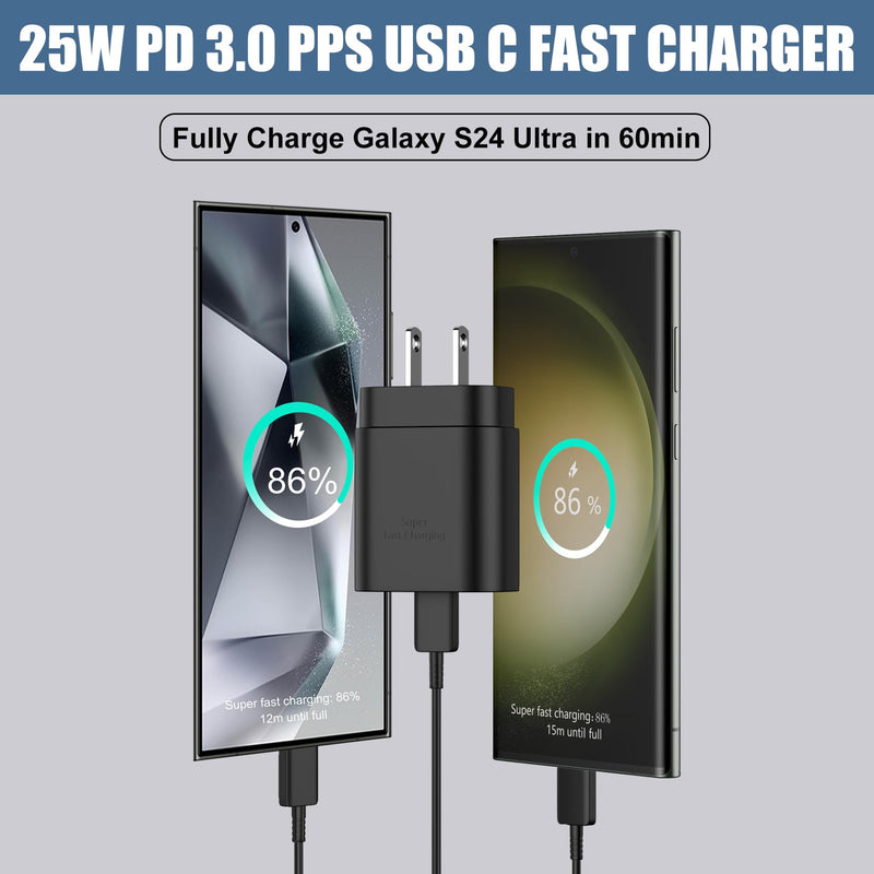 [Australia - AusPower] - S23 S22 S24 Ultra Samsung Fast Charger 25W USB C Android Phone Charger Super Fast Charging Block & 10FT Type C Charger Cable Cord for Samsung Galaxy S24/S23/S22/S21/S20/Plus/Ultra/FE/Note 20/10 Black 