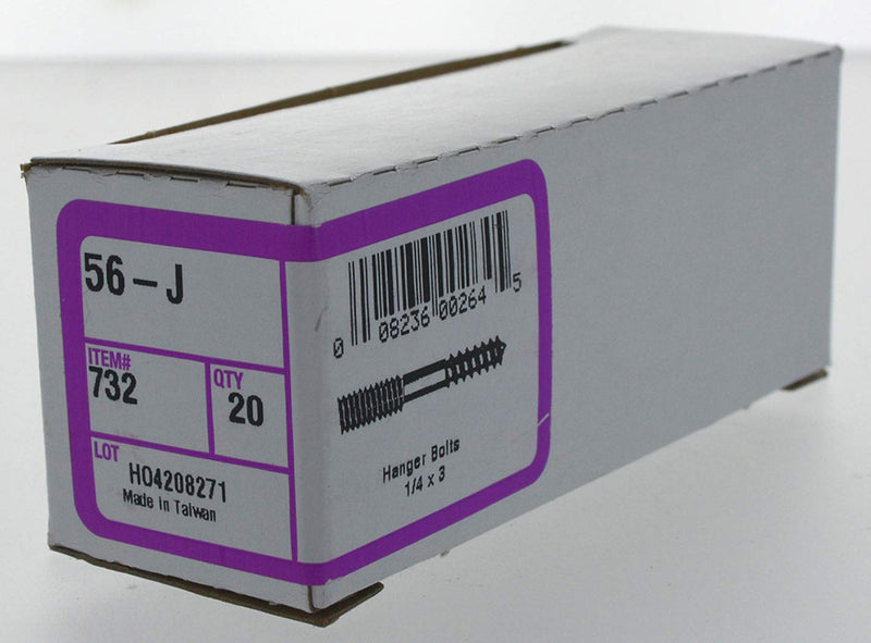 [Australia - AusPower] - Hillman 732 Zinc Hanger Bolt (1/4" x 3") 20 Count (Pack of 1) 