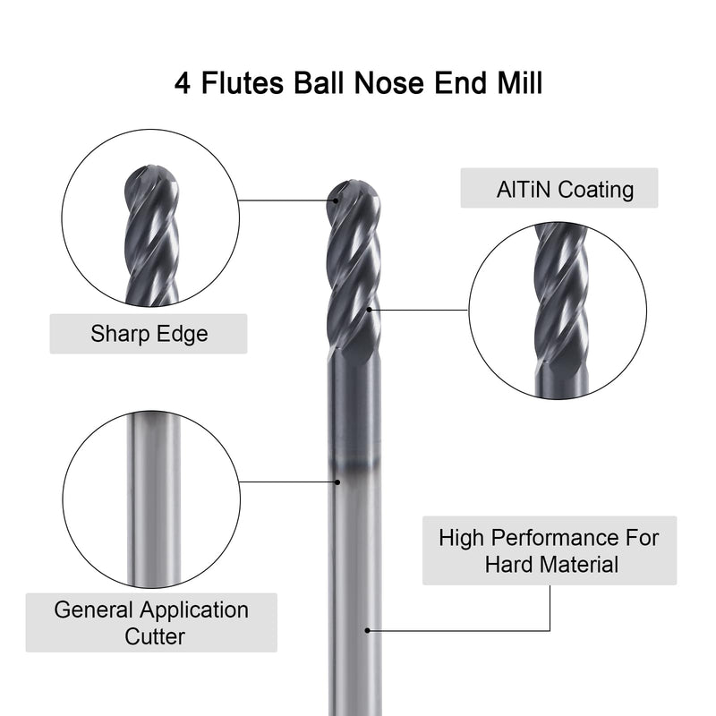 [Australia - AusPower] - ISB 4Flutes Carbide Ball Nose end Mill - Micro Grain Carbide End Mill for Alloy Steels/Hardened Steels(1,1/2) 1/2 in 