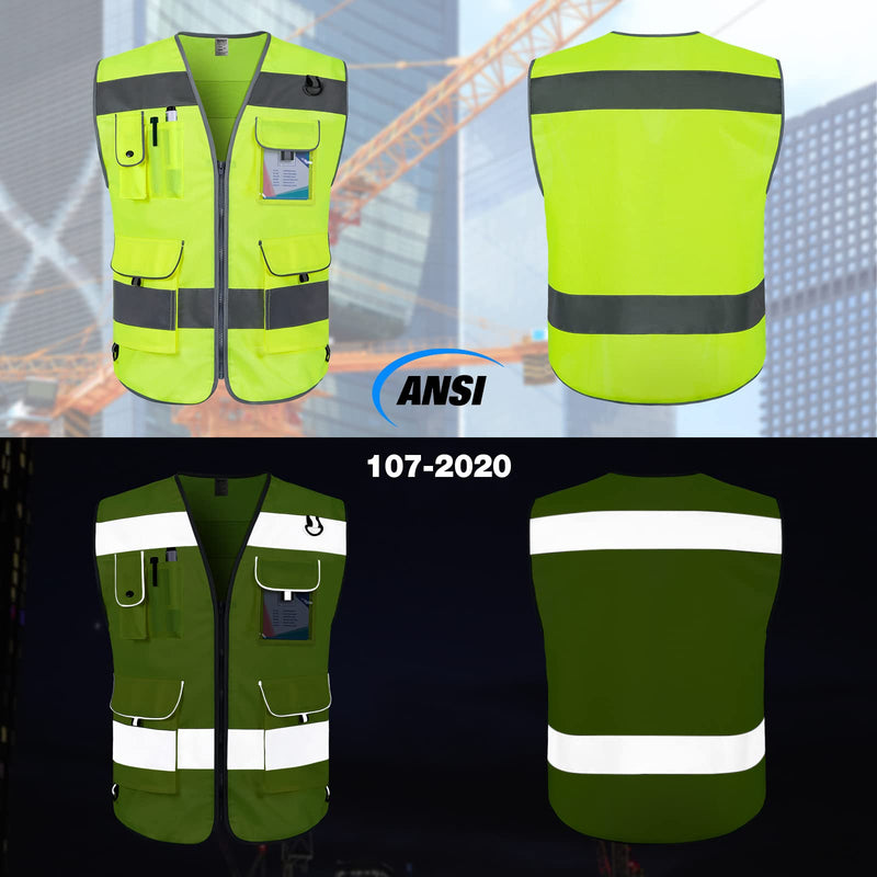TCCFCCT Safety Vest for Men Women 9 Pockets High Visibility Reflective Vest for Safety, Work Vest with Reflective Strips, Meets ANSI/ISEA Standards, (Yellow, X-Large) Yellow Fabric-bison 001