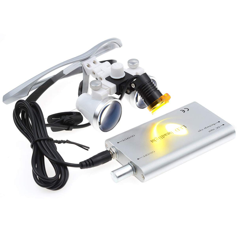 [Australia - AusPower] - 2.5X Binocular Loupes Optical Glasses +3W LED Headlight Lamp with Filter + Aluminum Box Silver 