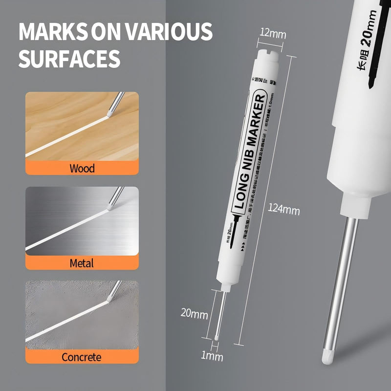 20PCS 20mm Long Head Deep Hole Marker Pens Quick-dry Waterproof Marker Permanent Markers Multi-purpose Construction Markers Deep Drill Pen Carpenter Ink for Welding Drill Woodworking (White)