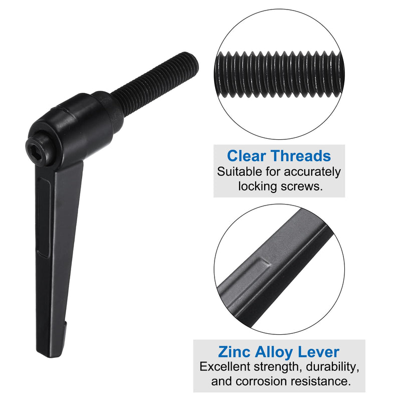 [Australia - AusPower] - uxcell 2pcs Lever Adjustable Handles M12 x 50mm Metric Male Thread with Nuts Washers, Level Clamping Handle Set Hand Stud Knobs Rotating Screw Handles Bolts with Locking Lever, Black 
