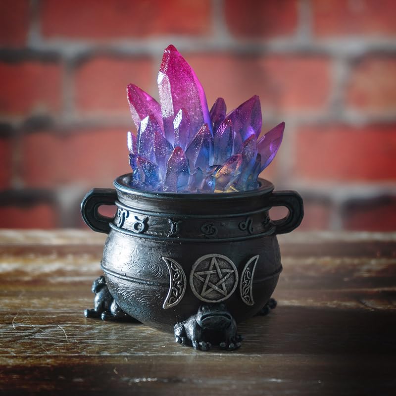 Pacific Giftware 4.8" Triple Moon Magic Cauldron with Light-Up Purple Crystals, Mystical Decor Accent