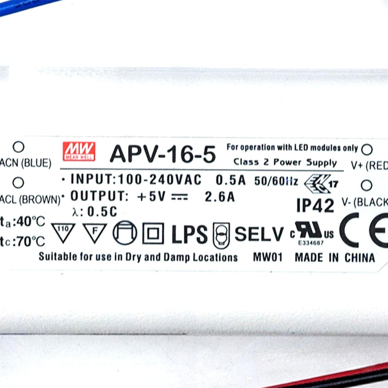 LED power supply 13W 5V 2,6A ; MeanWell, APV-16-5 ; Switching power supply