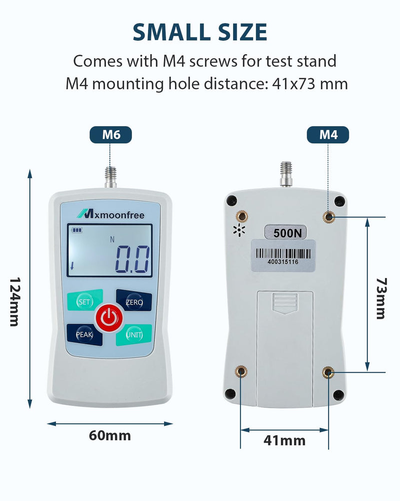 [Australia - AusPower] - 500N Digital Force Gauge Push Pull Gauge Portable Force Meter with Units N/LB/Kg/Oz, Storage Case, Auto Backlit LCD, Auto Power-off for Teaching School Lab Mechanical Physics (ZMF-500N) 500N 