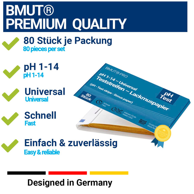 80x pH Value 1-14 Test Strips, Indicator, Test Paper, Litmus Paper for Water, Soil, Drinks and Other Substances (Universal) 80