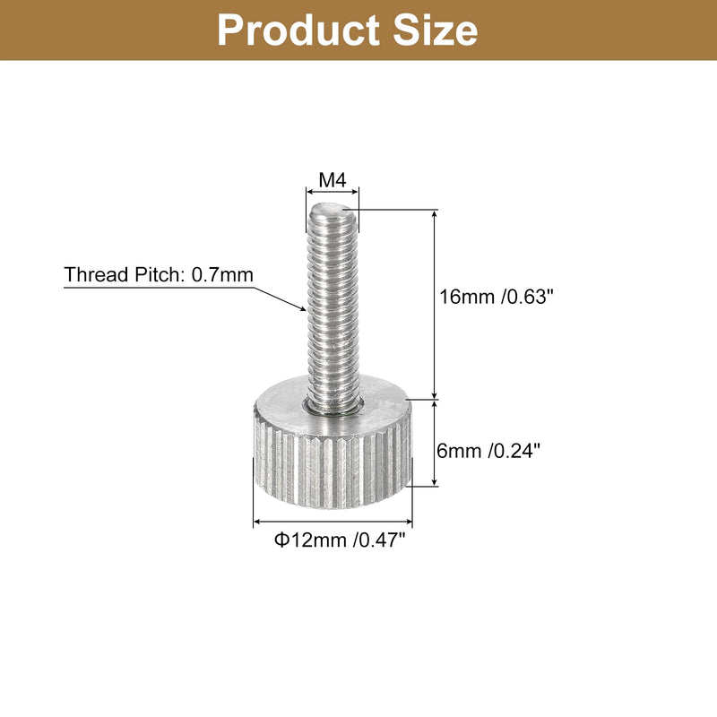 [Australia - AusPower] - uxcell M4x16mm Knurled Thumb Screws, 5pcs 304 Stainless Steel Flat Knurled Head Fully Threaded Thumb Screws Bolts Grip Knobs Fasteners 