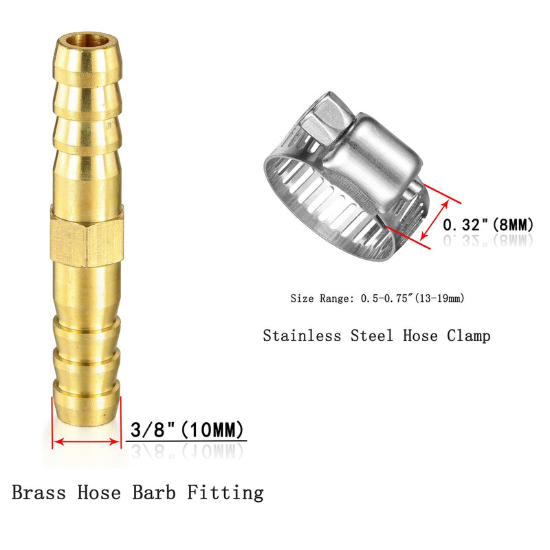 [Australia - AusPower] - 3 PCS Solid Brass 3/8"×3/8"(10mm) Barbed Hose Fittings with 7 PCS Pipe Clamps, Hose Repair Kit,For Water/Air/Oil/Gas/Fuel, 2-way(straight) 3/8" - I shape (3PCS) 