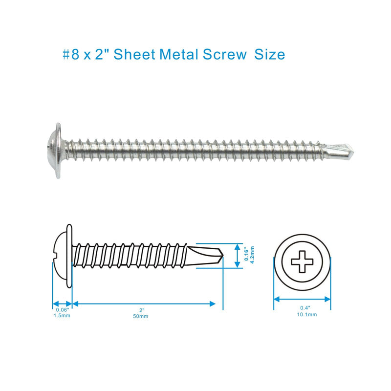 [Australia - AusPower] - #8 x 2" Sheet Metal Screws?410 Stainless Steel Modified Truss Head Fast Self Tapping Screws, Phillips Drive Self Drilling Screws for Metal Plastic & Wood (90 Pack) #8 x 2" - 90pcs 