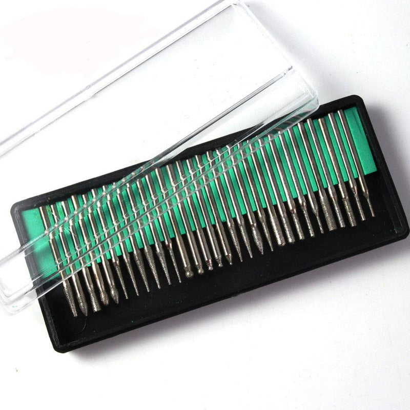 [Australia - AusPower] - BE-TOOL Diamond Burr 30Pcs 2.35mm Shank Rotary Burr Diamond Drill Bit Set for Glass Gemstone Metal Grinding Rotary Tool Accessories 