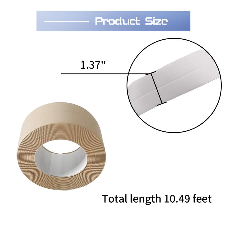 [Australia - AusPower] - Waterproof Caulk Tape Sealant Strip, 1.5" W x 10.5'L PVC Sealing Tapes for Kitchen Bathroom Bathtub Countertop Toilet Sink (Beige) Beige 1.5x10.5" 1Pcs 