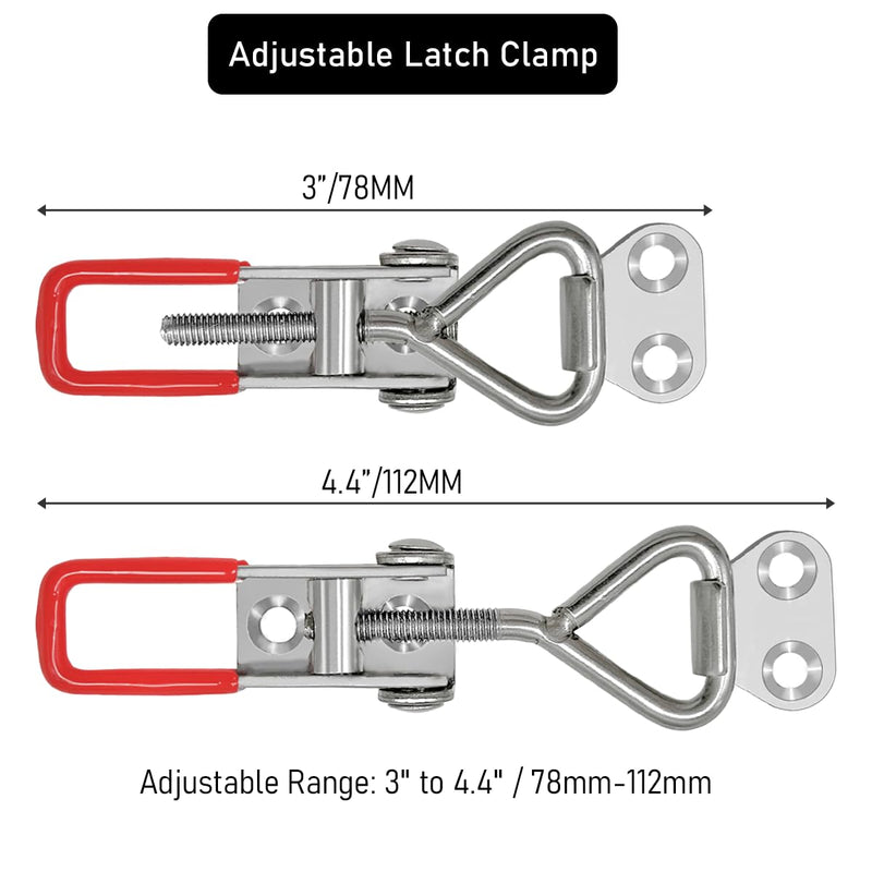 [Australia - AusPower] - 2pcs Toggle Latch Clamp 4001, 304 Stainless Steel Adjustable Latches, Quick Release Hand Tool Toggle Clamp for Smoker Lid Jig,Case Trunk,Door,220Lbs Holding Capacity, with 8pcs Screw 