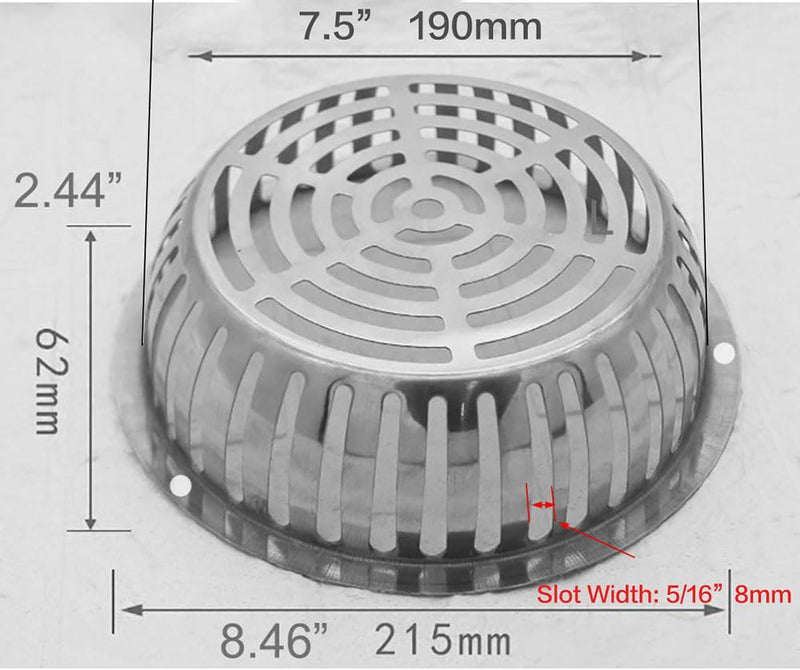 [Australia - AusPower] - SUS304 Stainless Steel Roof Dome Drain Cover Strainer Anti-Clogging Atrium Grate 2pcs/pk (Φ: 8.5 inch) Φ: 8.5 inch 