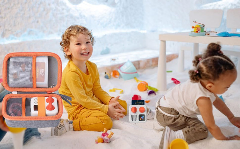 [Australia - AusPower] - co2CREA Hard Case Compatible with Yoto Mini Kids Audio Music Player Children Speaker Plays Audiobook Cards Radio and Card Case Hold up to Yoto 36 Cards Grey Case and Orange Zipper 