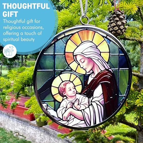 3-Inch Virgin Mary Stained Glass Style Suncatcher | Beautiful Religious Window Decoration 3 Inch Diameter