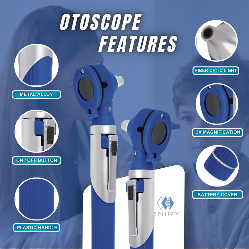 [Australia - AusPower] - Fiber Optic Mini Otoscope - Ear Scope with Light for Infection Detection, Wax Removal, and at-Home ENT Exams (Blue Color) 