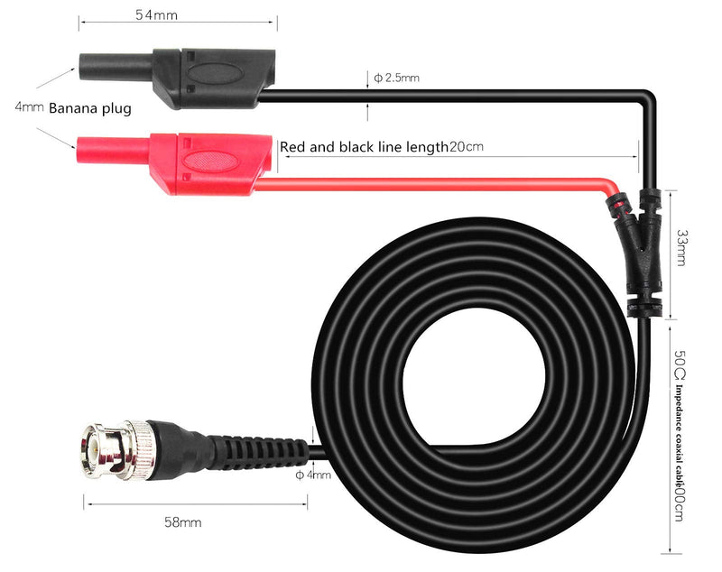 [Australia - AusPower] - & Analysis Instruments Digital Multimeters & Oscilloscopes - BNC Q9 to Dual 4mm Stackable Shrouded Banana Plug with Test Leads Probe Cable 100CM 