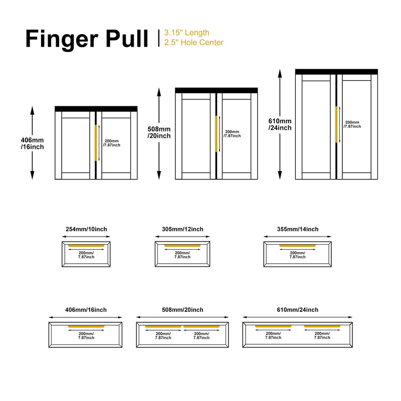 Edge Finger Tab Pulls for cabinets Kitchen Invisible Hardware Furniture Concealed Drawer Pull Aluminum Hidden Door Handles Pack of 5 Modern Matte Gold 7.87 inch Overall Length Easy Installation 6.3" Hole Center 7.87" Overall Length