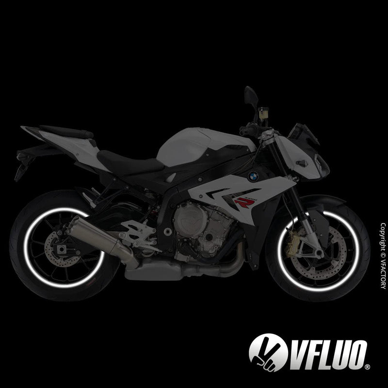 VFLUO - Motorcycle Reflective Wheel Stripes kit, 1 Wheel Rim Stickers Pack, 3M Technology™ - High lateral Visibility, Discreet and Design, Easy Installation