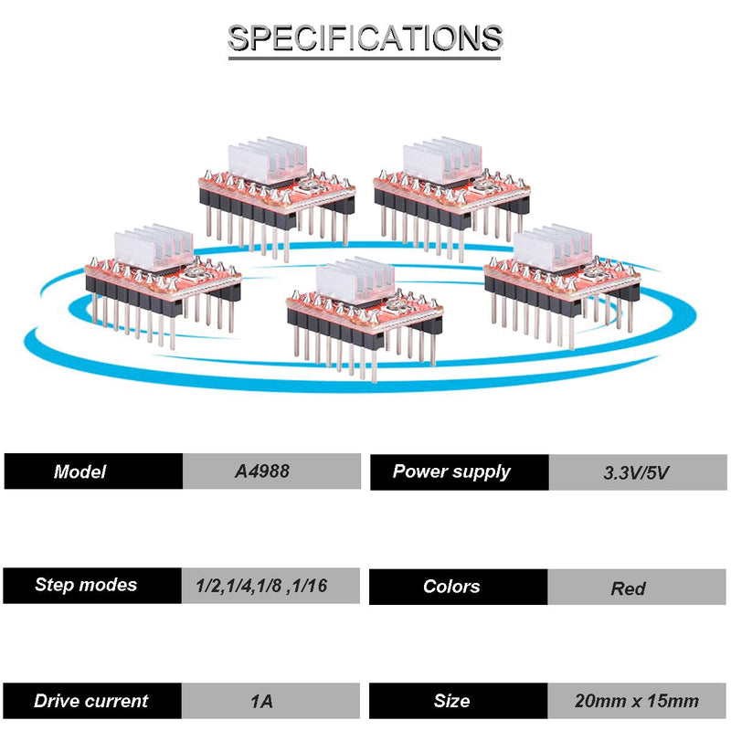 [Australia - AusPower] - 10 pcs A4988 Stepper Motor Driver Module Stepstick Stepper Adjustable Driver Module with Heat Sink Screwdriver for 3D Printer Reprap CNC Machine 