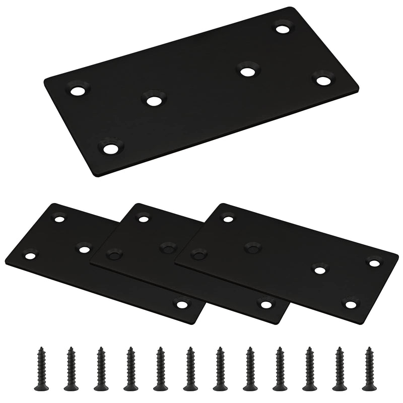 [Australia - AusPower] - 4pcs Metal Flat Straight Brace Bracket, 4'' x 2'' (L x W) Stainless Steel Mending Plate, Joining Bracket Wood Connectors for Furniture Corner Braces with Screws (Black) Black-4pcs 4'' x 2''/ 100mm x 50mm 