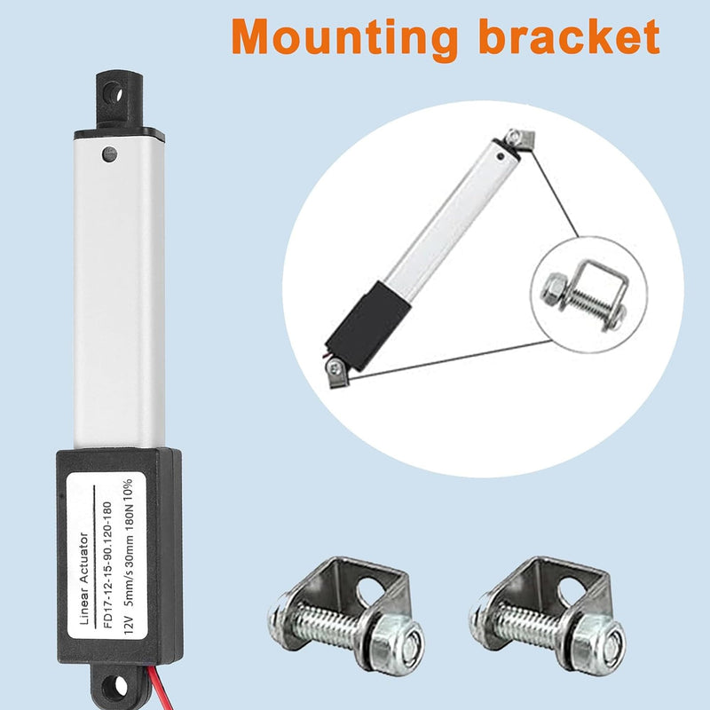 AWINLI Mini1.2" Stroke 12V Linear Actuator,180N/40.5Lbs Waterproof Micro Electric Actuator,Speed 5mm/s with Instantaneous Switch Mounting Bracket,for Cabinets,Window Openers,Robots (30mm) 30mm-180N Mini12V