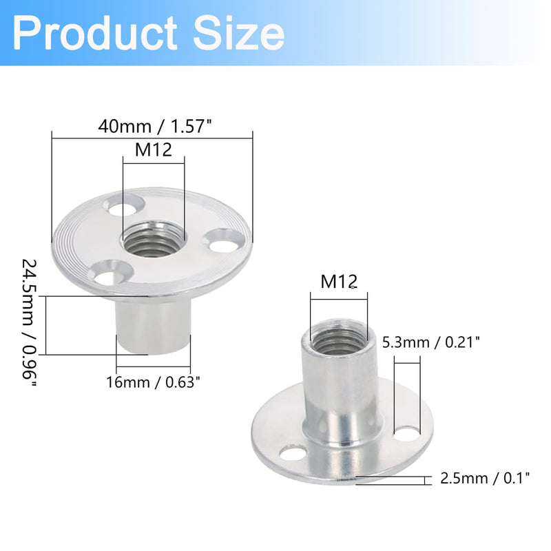 [Australia - AusPower] - 5Pcs M12 Brad Hole Tee Nut Zinc Plated Carbon Steel 3-Hole Round Base Screw-in T-Nuts Furniture Hardware Flange Insert Female Thread for Wood Furniture 