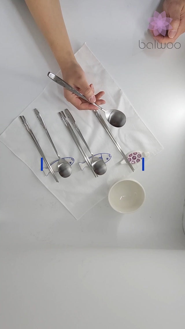 [2 Sets] [Made in Korea] Orchid Design Korean Style Sticky Rice Spoon Chopsticks Set 304 Stainless Steel Soup Spoon Ramen Chopsticks Flatware (2 Sets) 2