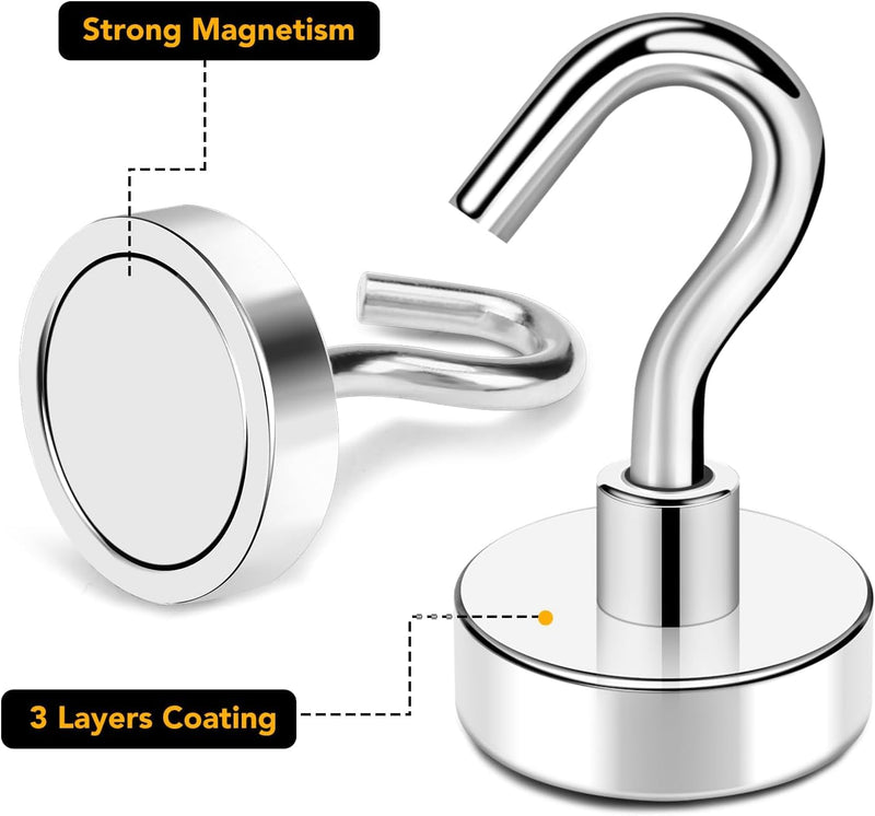 [Australia - AusPower] - TRYMAG Strong Magnetic Hooks Heavy Duty, 80Lbs+ Super Neodymium Magnetic Hooks for Hanging, 12 Pack Earth Magnets with Hooks for Cruise Cabins, Magnetic Hanging Hooks for Office, Grill, Classroom 